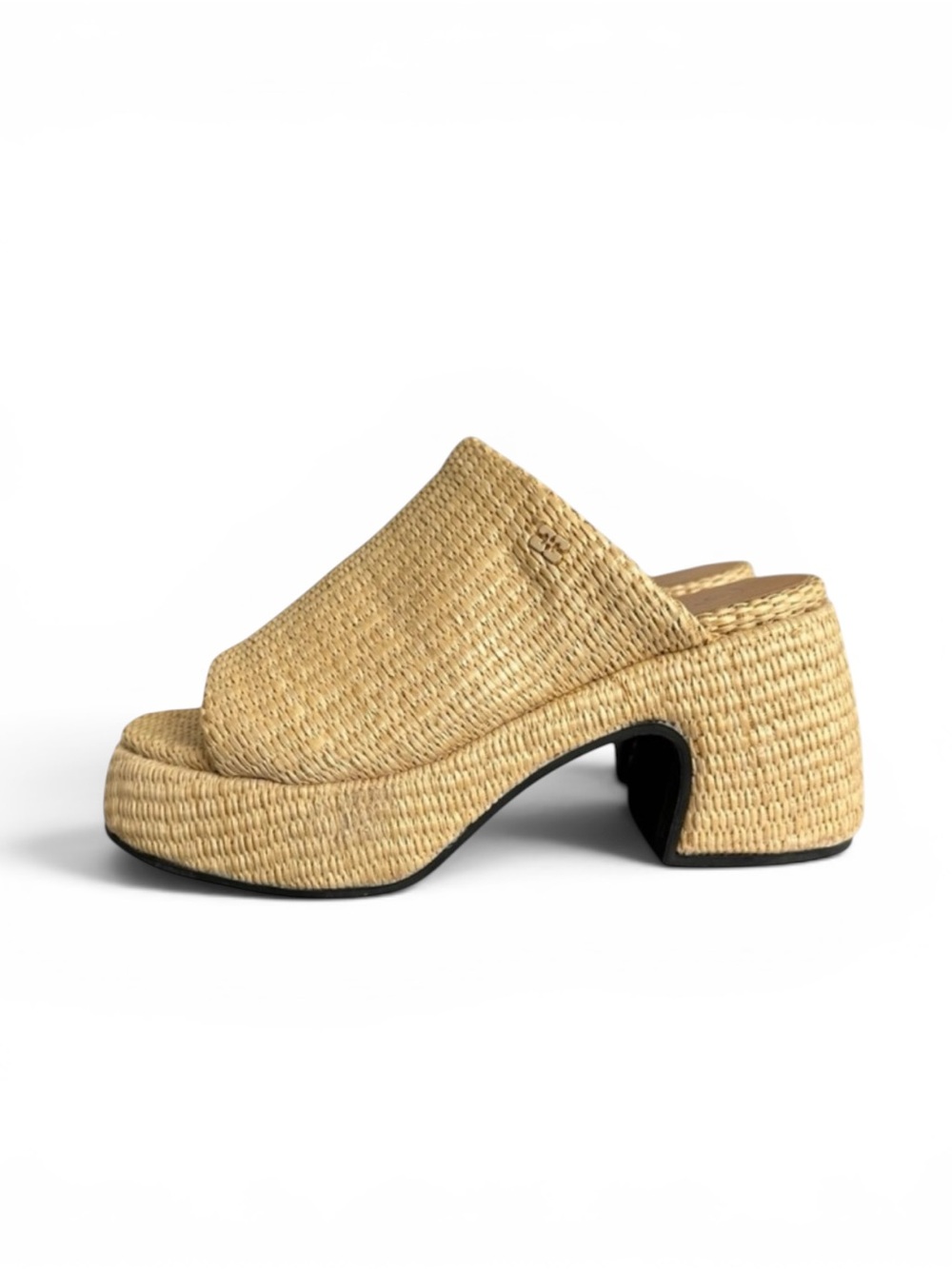 GANNI Butterfly Raffia Platform Mules Sandals in Natural Womens Size 37 | 7